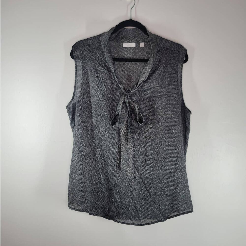 New York & Company Women's Stretch Tie Neck Sleeveless Top Blouse Gray Size XL - Picture 3 of 7